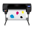 Inkjet plotter printing machine with cyan, magenta, yellow and black blots Royalty Free Stock Photo