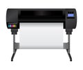 Vector illustration of large inkjet plotter printer for printing many products