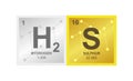 Symbol of hydrogen sulfide or sulphuretted which consists of from hydrogen and sulphur on background from connected molecules