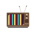 Vector icon of obsolete retro old vintage TV or television with no signal Ã¢â¬â striped noise colored screen.