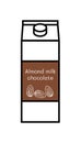 Vector line icon of flavored vegan chocolate almond milk isolated on a white background. Plant based non dairy alternative.