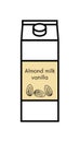 Vector line icon of flavored vegan vanilla almond milk isolated on a white background. Plant based non dairy alternative.