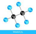 Vector ball-and-stick model of chemical substance. Icon of ethane molecule C2H6 consisting of carbon and hydrogen. Royalty Free Stock Photo