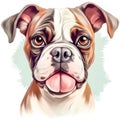 Drawn and Colored of Cute Boxer Dog Portrait on White Background