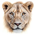 Drawing of lovely lioness portrait isolated on a white background. Royalty Free Stock Photo