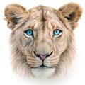 Drawing of lovely lioness portrait isolated on a white background. Royalty Free Stock Photo