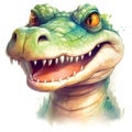 Drawn and Colored of Cute Alligator Portrait on White Background