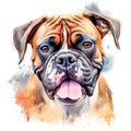Drawn and Colored of Cute Boxer Dog Portrait on White Background
