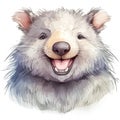 Drawn and Colored of Cute Little Wombat Portrait on White Background