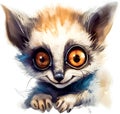 Funny lemur watercolor Illustration Portrait Isolated on White background - vector Royalty Free Stock Photo