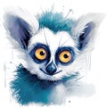 Funny lemur watercolor Illustration Portrait Isolated on White background - vector Royalty Free Stock Photo