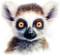 Funny lemur watercolor Illustration Portrait Isolated on White background - vector Royalty Free Stock Photo