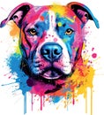 Vibrant watercolor painting abstract art of vivid pitbull dog, isolated on white background - vector