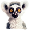 Funny lemur watercolor Illustration Portrait Isolated on White background - vector Royalty Free Stock Photo