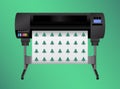 Green eco printing think before printing. Ecology concept. Large inkjet plotter printer for printing many products Royalty Free Stock Photo