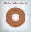 Vector illustration of special glittering composite pla or abs bronze copper filament for 3D printing wounded on the spool. Royalty Free Stock Photo