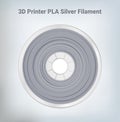 Vector illustration of special glittering composite pla or abs silver filament for 3D printing wounded on the spool. Royalty Free Stock Photo