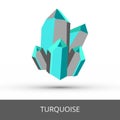 Vector mineralogy icon of gray blue green opaque mineral turquoise hydrated phosphate of copper and aluminium. Stone or gemstone.