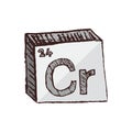 Vector three-dimensional hand drawn chemical gray silver symbol of chrome with an abbreviation Cr from the periodic table Royalty Free Stock Photo