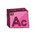 Vector three-dimensional hand drawn chemical pink symbol of transition metal actinium with an abbreviation Ac from the periodic ta