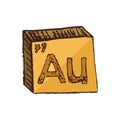 Vector three-dimensional hand drawn chemical symbol of gold or aurum with an abbreviation Au from the periodic table