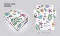 Tissue box Design pastel flowers background, Box Mock up, 3d box, Product design, Packaging design vector template, package box Royalty Free Stock Photo