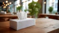 Tissue Box on Restaurant Table in Soft Indoor Lighting Royalty Free Stock Photo