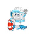 Tissue box swimmer with buoy mascot. cartoon vector