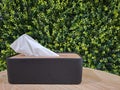 Tissue boxes on the table with leaves in the background Royalty Free Stock Photo