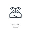 Tissues icon. Thin linear tissues outline icon isolated on white background from hygiene collection. Line vector tissues sign,