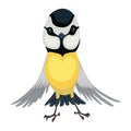 Tit bird in standing position. Titmouse in cartoon flat style beautiful character. Vector illustration isolated on white Royalty Free Stock Photo