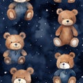 Ai rendered seamless repeat watercolour pattern with teddy bears