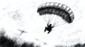 Ai black and white drawing of a parachuter. White background. Royalty Free Stock Photo