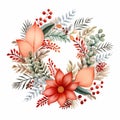 Ai rendered round floral wreath illustration. Orange and olive green.