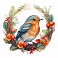 AI rendered wreath illustration with a robin Royalty Free Stock Photo