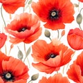 Ai rendered seamless repeat watercolour pattern with red poppies.