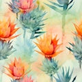 AI rendered seamless repeat watercolour pattern of pineapple tops.