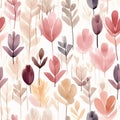 Ai rendered seamless repeat watercolour pattern of soft plants. Delicate.