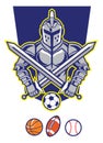 Titan mascot with various sport ball