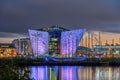 The Titanic Belfast Museum illuminated at night