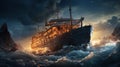 The Titanic Colliding With An Iceberg Depicting The Moment of Impact in The Midst of The Dark and Icy Ocean Seascape Background