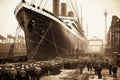 Titanic in construction site vintage photo