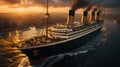 Titanic At Golden Hour In The Atlantic Ocean Seascape Background Royalty Free Stock Photo