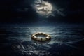 Titanic life buoy floating in the ocean at moonlight illustration generative ai Royalty Free Stock Photo