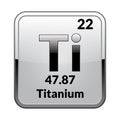 Titanium symbol.Chemical element of the periodic table on a glossy white background in a silver frame.Vector illustration