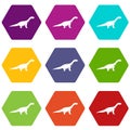 Titanosaurus dinosaur icon set color hexahedron
