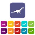 Titanosaurus dinosaur icons set flat
