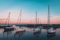06/06/2019 Titchfield, Hampshire, UK Four yachts in a calm harbour at sunset