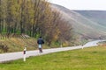 A lonely cyclist on the Serbian road