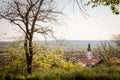 Aerial Panorama of Titel, with the serbian orthodox church of the dormition in background.